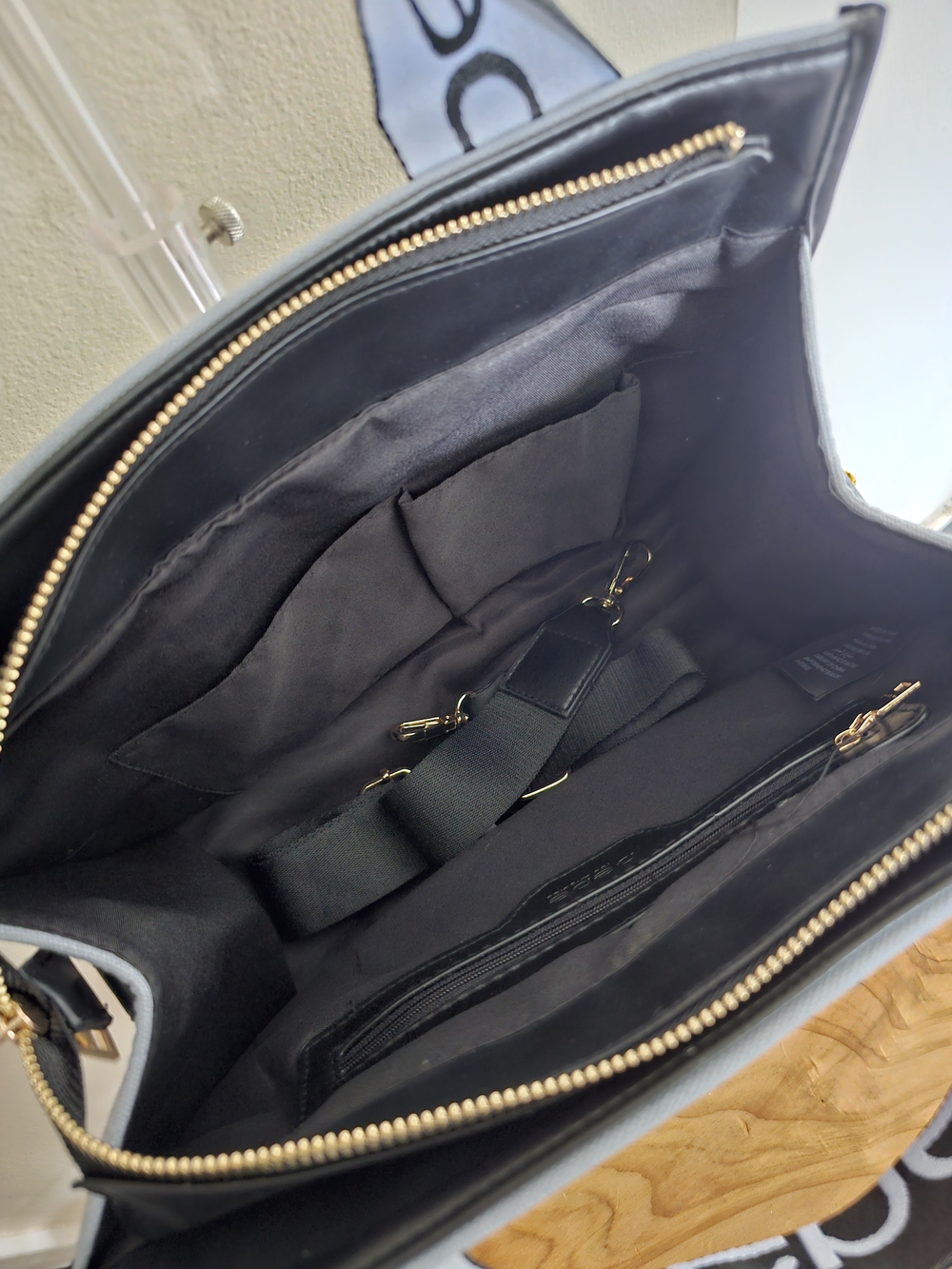 bebe Gray Canvas Tote with Logo Strap - Picture 4 of 6